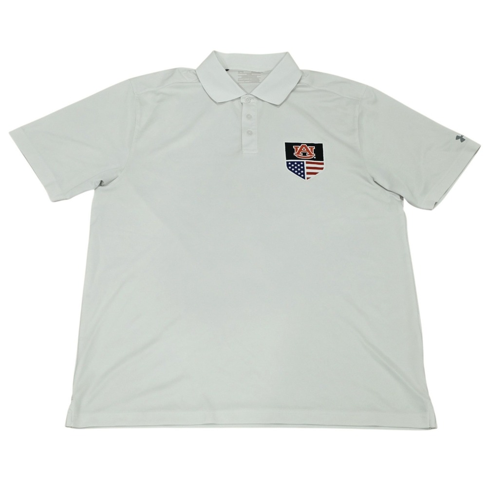 Under Armour Auburn Tigers Polo Men's XL White USA Flag Shield AU Baseball